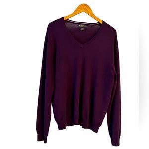 Brooks Brothers Eggplant/Aubergine Extra Fine Italian Merino Wool V-Neck Sweater